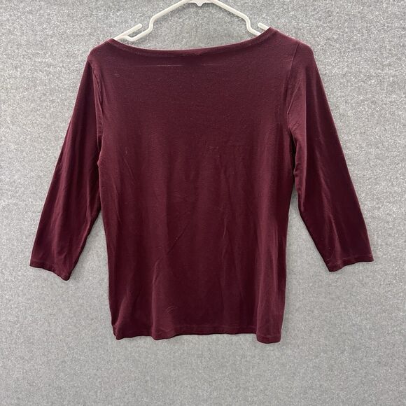 ANN TAYLOR FACTORY shirt Womens Size XS Solid Red Wine Minimalist 3/4 Sleeve Tee - Picture 4 of 5